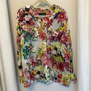 Guess by Marciano Abstract Floral Long Sleeve Button Shirt Blouse | Size Large